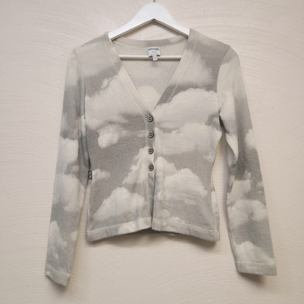 Moschino Vintage 90s Cloud Cardigan Sweater Angora Lana Wool Gray Rare 1990s